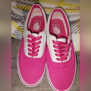 Pink lightning and white Vans sneakers, women's 9.5 / mens